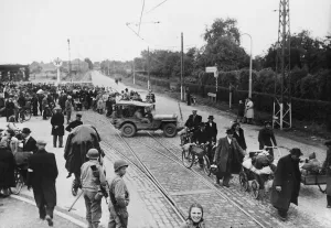 Refugees Prints: Civilians were ordered by the Germans to leave the Dutch town of Kerkrade