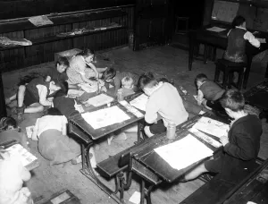 Students Prints: Class Four of Steward Street School Birmingham seen here having an art lesson