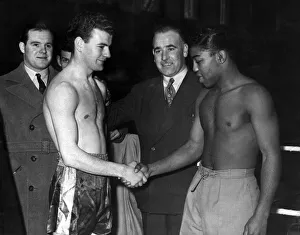 Shaking Hands Prints: Cliff Curvis and Bang Bang Womber (Danny Womber) at the weigh on for their fight