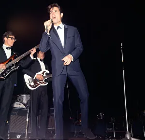 Performers Prints: Cliff Richard and The Shadows at the NME pop festival singing on stage Music