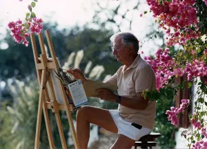 Clive Dunn Actor - November 1989 Relaxes By Doing Oil Paintings