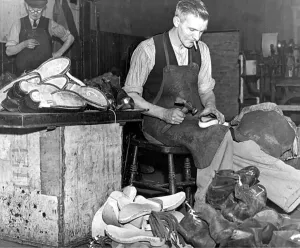 Hammer Prints: Clogs which save valuable leather are returning to favour among workers in heavy wqr