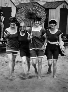 Sand Prints: Clothing Beach bathing scene 1918. Swimwear. Swimming costume. Beachwear