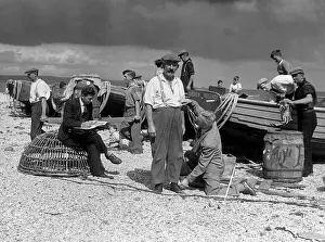 Tailor Prints: Clothing Fashion 1940s Fisherman Alf Steer being measured by Henry Blythe