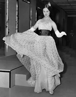 Debutants Prints: Clothing Fashion 1959: A ball dress in pink and grey chiffon by Ronald Paterson