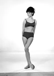 Clothing: Fashion: Beachwear: Model Meriel Weston seen here modelling swimming costumes