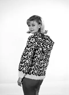 Clothing: Fashion: Knitwear: Model wearing animal jumpers. Model: Uschi Bernell