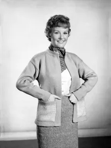 Knitwear Prints: Clothing: Fashion: Knitwear: Petula Clark modelling cardigan. April 1956 B470-003
