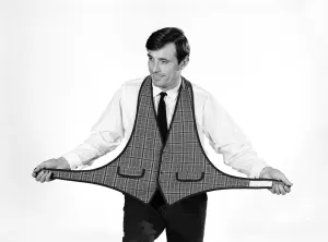 Mens Prints: Clothing: Fashion: Menswear: Peter Anthony modelling waistcoat. 1964 B1709-003