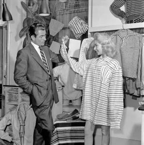 Menswear Prints: Clothing mens and womens fashions 1957: Models Michael Stanley