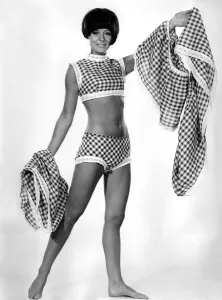 Clothing Misc. 1966: Marilyn Rickard modelling Ginham beachwear suit. May 1966 P006688