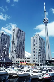 Yachting Prints: The CNN tower and skydome with new condominiums in Toronto Ontario in Canada