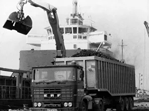 Coal being imported. Thousands of tons of coal being unloaded at the tiny Essex port of