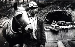 Coal - Miners - Miner Jonathan Jeffreys with his pit pony - Brecon - 12th June 1990