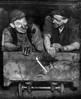 Coal miners at Rochdale pit on a mine cart. October 1947 P018219