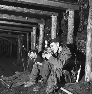 Coal Miners stopping for a cigarette break at the Whitehill Colliery 1947