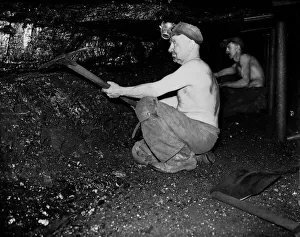 Coal miners working at the coal face in the Somerset coalfields, March 1946 OP403A