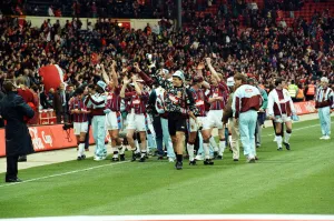 Coca Cola Cup Final. Aston Villa 3 v Manchester United 1. Aston Villa celebrate