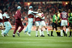 Coca Cola Cup Final. Aston Villa 3 v Manchester United 1. Aston Villa celebrate