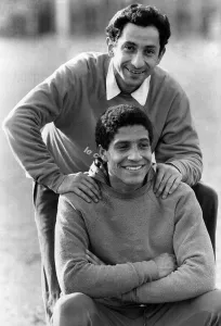 00251 Prints: Cock-a-hoop: Tottenham stars Ossie Ardiles (top) and Chris Hughton win back their Cup