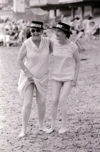 Cockney sisters May Pirie 56 and Lillian Hernandez 68 enjoy a day out at the seaside