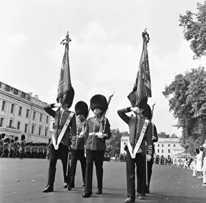 Marching Prints: The Coldstream guards seen here parading the regimental colours