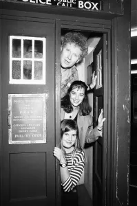 Cult Tv Prints: Colin Baker who plays the 6th Doctor Who is seen here with his assistants Peri