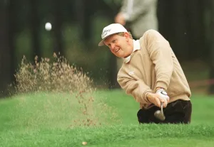 Bunker Prints: Colin Montgomerie Wentworth World Matchplay 1998 plays out of a greenside bunker