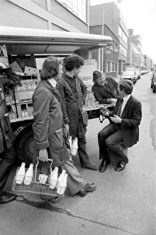 00067 Prints: Colin Wills with milkmen from Clifton Street depot of Express Dairy. April 1975