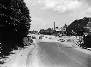 Outer London Prints: Colne Bridge rebuilding, Uxbridge view from the Denham side 1936