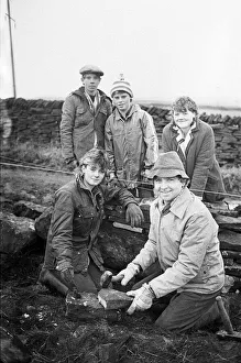 Colne Valley school children dry stone walling at Delves Moor Farm, Slaithwaite