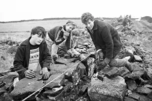 Colne Valley school children dry stone walling at Delves Moor Farm, Slaithwaite