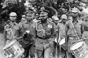 African Prints: Colonel Odumegwu Ojukwu, the Military Governor of Biafra in Nigeria inspecting some of