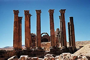 Ancient Civilization Prints: Columns of the temple of Artemis at ruins of Jerash north of the Amman Jordan Palestine