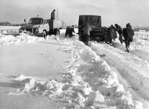 Shovel Prints: A combination of dig and push helps to free a lorry trapped on the Teesside to Hartlepool