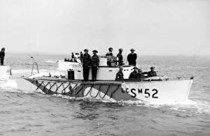 Combined operations exercises. Close up of support craft used for making smoke screen for