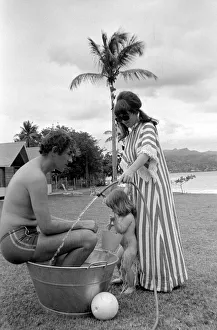 Hose Prints: Comedian, actor and publisher Peter Cook with his daughter Lucy