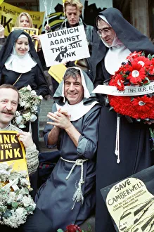 01001 Prints: Comedian and actor Terry Jones takes part in a rail tunnel protest outside Waterloo