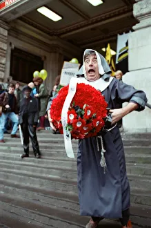 01001 Prints: Comedian and actor Terry Jones takes part in a rail tunnel protest outside Waterloo