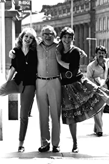 Comedian Harry Worth, pictured on June 18, 1979, with Debbie Arnold (left