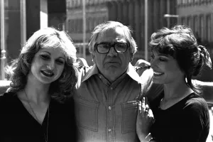 Comedian Harry Worth, pictured on June 18, 1979, with Debbie Arnold (left