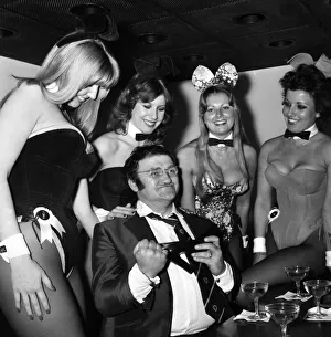 Hostess Prints: Comedian Les Dawson celebrating the news that on of his half hour shows had been selected