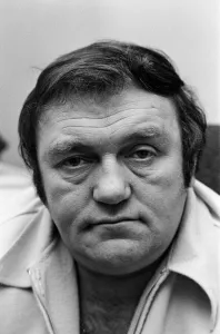 Comedian Les Dawson in his dressing room at Yorkshire Television Studios