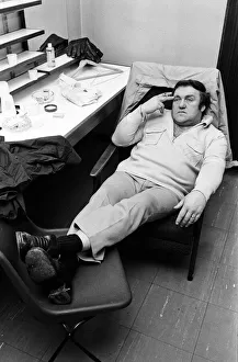 Comedian Les Dawson in his dressing room at Yorkshire Television Studios