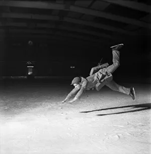 Comedian Norman Wisdom on ice. October 1953 D6365-007