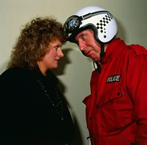 Comedian Rikki Fulton with Barbara Dickson in the television programme Supercop