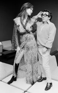 Comedian Ronnie Corbett with actress and model Madeline Smith at the BBC rehearsal room