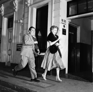 Comedian Tony Hancock, out with his wife Cicely for the evening in Covent Garden, London