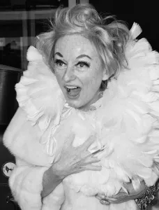 Comedienne Phyllis Diller seen here arriving at London