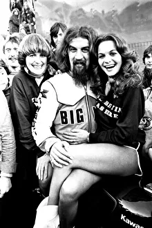 Comic Billy Connolly meets fans at the Kawasaki Motor Cycle Store on Westgate Road